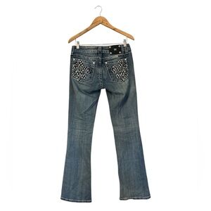 Miss Me Bootcut Jeweled Embellished Fleur-de-lis Back Pockets Jeans Size 29